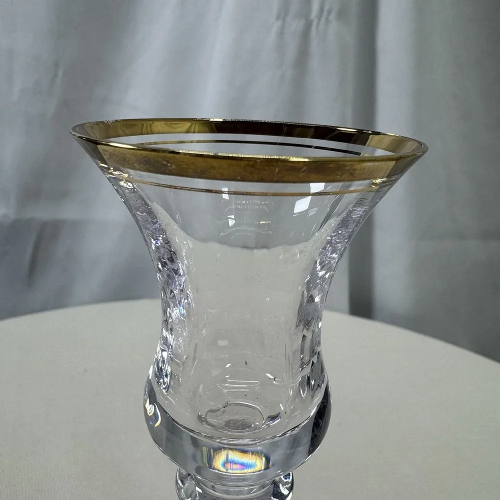 One (1) MIKASA Jamestown Crystal Candlestick Gold‎ Trim Single Candle Holders